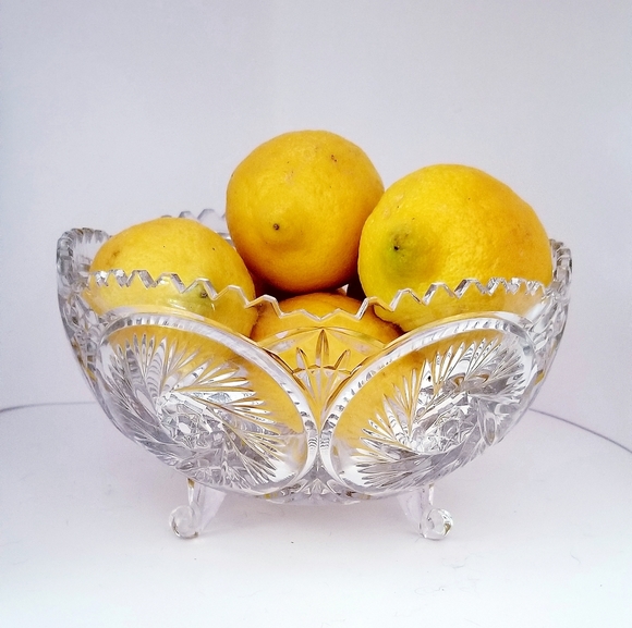 VINTAGE HEAVY LEAD CRYSTAL FOOTED FRUIT BOWL/AMERICAN BRILLIANT PERIOD - Picture 2 of 7